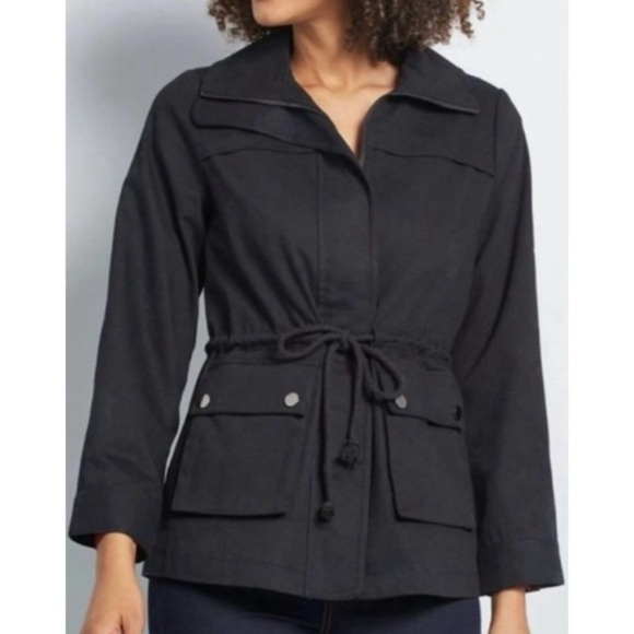 Modcloth Black Zip Up Utility Oversized Army Jacket M - Picture 1 of 9